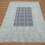 Blue Cotton Dhurrie Hand Embroidery Carpet Patio Area Rug