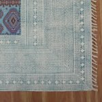 Blue Cotton Dhurrie Hand Embroidery Carpet Patio Area Rug