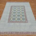 Blue Cotton Embroidery Rug Dining Room Hall Area Dhurrie