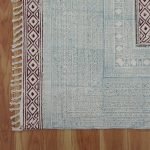 Blue Cotton Embroidery Rug Dining Room Hall Area Dhurrie