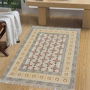 Yellow Embroidery Dhurrie Cotton Hall Carpet Patio Area Rug