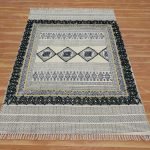 Black Embroidery Rug for Bedroom Cotton Hall Area Dhurrie