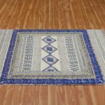 Blue Embroidery Rug Geometric Cotton Large Area Carpet