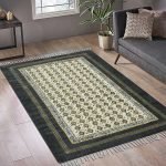 Black Cotton Rug Kitchen Carpet Embroidery Bedroom Dhurrie