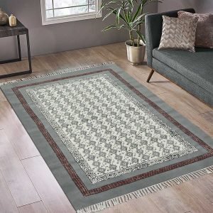 Gray Cotton Dhurrie Embroidery Bedroom Area Rug