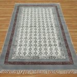 Gray Cotton Dhurrie Embroidery Bedroom Area Rug