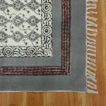 Gray Cotton Dhurrie Embroidery Bedroom Area Rug