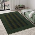 Green Cotton Dhurrie Embroidery Large Living Room Area Rug