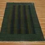 Green Cotton Dhurrie Embroidery Large Living Room Area Rug