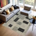 Gray Cotton Carpet Embroidery Rug Living Room Area Dhurrie