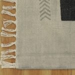 Gray Cotton Carpet Embroidery Rug Living Room Area Dhurrie