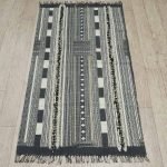 Hand Embroidered Black Cotton Dhurrie Rug