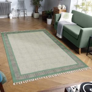 Modern Green Block Printed Garden Area Rug