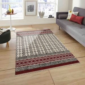 Maroon Cotton Dhurrie Block Printed Home Décor Rug