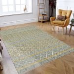 Natural Cotton Yellow Block Printed Hall Stair Area Rug