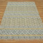 Natural Cotton Yellow Block Printed Hall Stair Area Rug