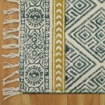 Natural Cotton Yellow Block Printed Hall Stair Area Rug