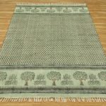 Green Cotton Hand Block Printed Bedroom Area Rug