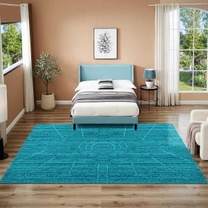 Turquoise Hand Braided Rug Bedroom Jute Carpet