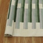 Hand Block Printed Green Striped Cotton Rug