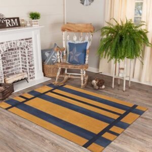 Striped Yellow Musterd Blue Hand Block Printed Kitchen Decor Rug