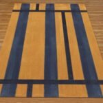 Striped Yellow Musterd Blue Hand Block Printed Kitchen Decor Rug