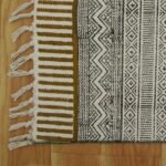 Natural Beige Hand Block Printed Geometric Rug