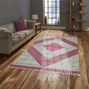 Hand Block Printed Pink Living Room Dhurrie