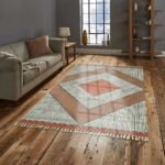 Beautiful Red Block Printed Living Room Rug