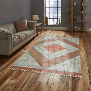 Beautiful Red Block Printed Living Room Rug