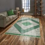 Natural Green Geometric Cotton Area Rug