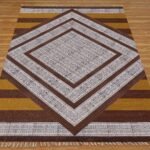 Hand Block Printed Geometric Cotton Brown Beige Interior Decor Rug