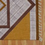 Cotton Yellow Beige Geometric Hand Block Printed Beautiful Rug