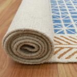 Geometric Hand Block Printed Blue Brown Home Decor Cotton Rug