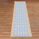 Geometric Blue Brown Hand Block Printed Large Area Cotton Rug