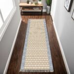 Hand Block Printed Cotton brown Blue Geometric Bedroom Decor Rug