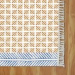 Hand Block Printed Cotton brown Blue Geometric Bedroom Decor Rug