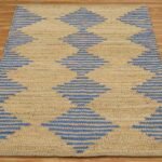 Geometric Blue Color Hand Woven Jute Rug