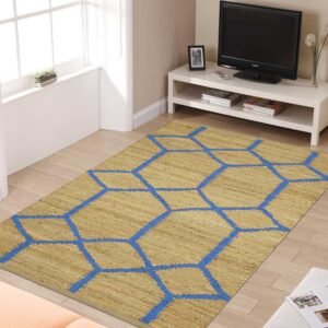 Hand Woven Warm Blue Modern Jute House Rug