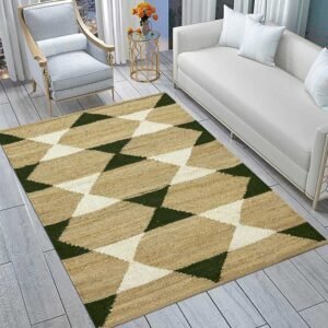 Beige & Green Modern Jute House Warm Rug