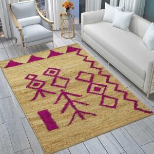 Hand Woven Pink & Beige Jute Modern Area Rug