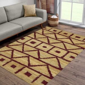 Maroon Color Natural Hand Woven Jute Rug