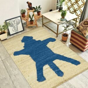 Hand Woven Blue Bedroom Jute Dhurrie