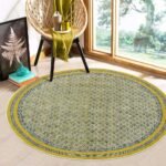 Round Yellow Doormate Block Printed Hall Area Rug