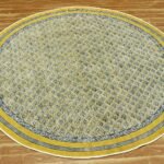 Round Yellow Doormate Block Printed Hall Area Rug