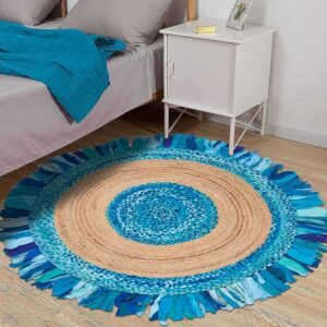 Indian Jute Turquoise Blue Round Area Rug