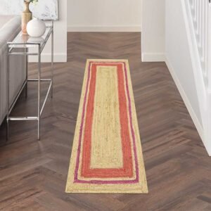 Beige & Pink Carpet Hand Braided Runner Rug