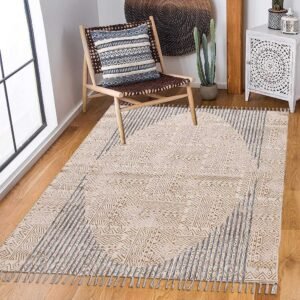 Hand Block Printed Blue Beige Carpet Area Rug