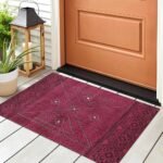 Bordered Red Cotton Hand Block Printed Beautiful Rug