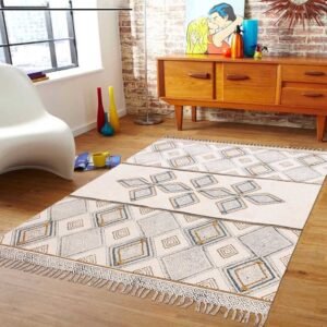 Hand Block Printed Moroccan Beige Carpet Area Rug